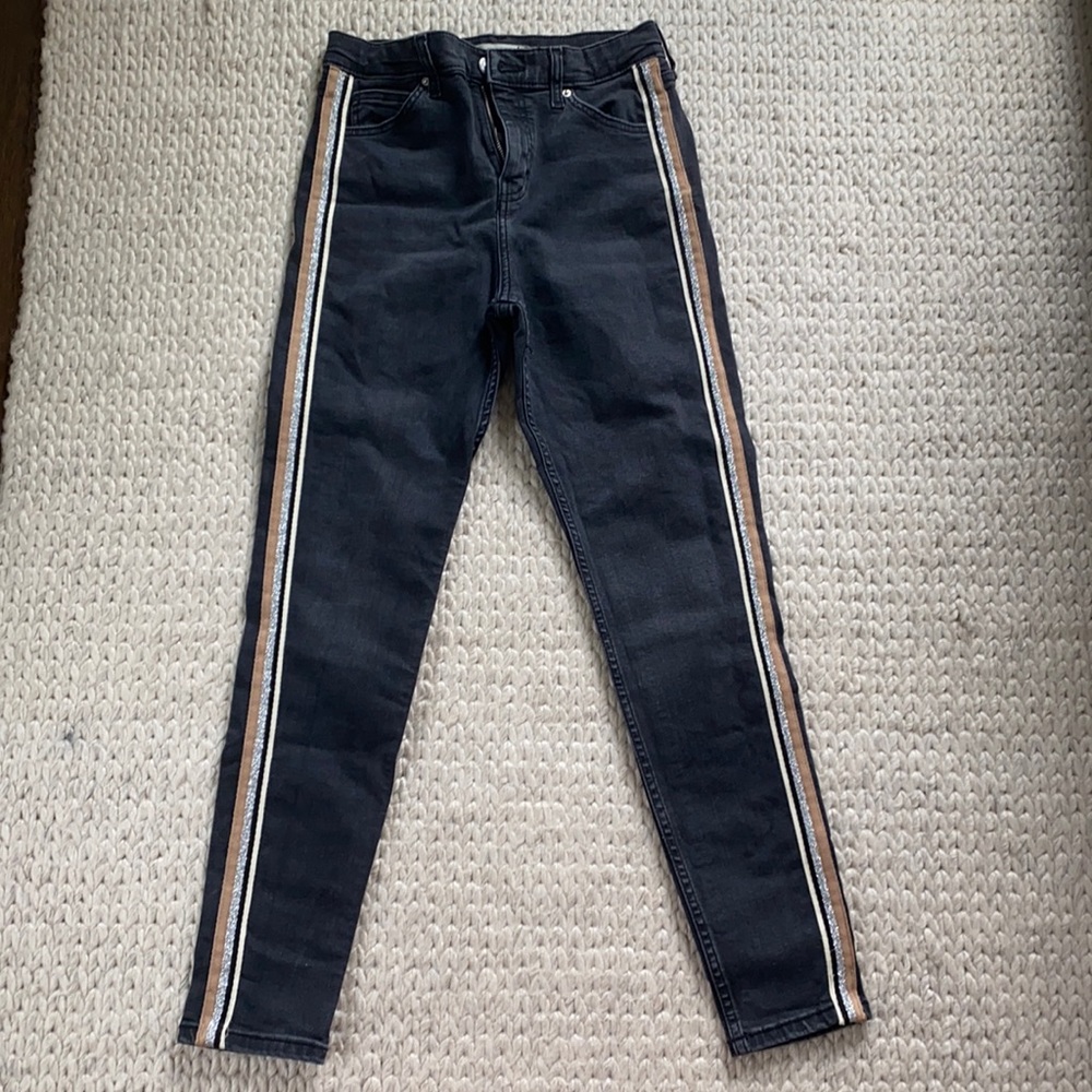 Topshop Black Skinny Jeans With Sparkly Stripe